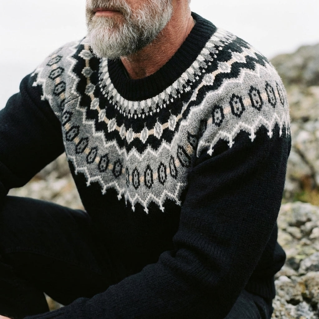 Onyx Nordic Circular Yoke Crewneck Sweater – Halvorsen Knits