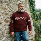 Burgundy Ocean Wave Intarsia Crewneck Sweater