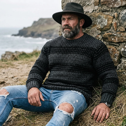Charcoal Black Horizontal Stripe Crewneck Sweater