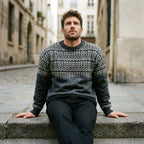 Charcoal Marl Multi Band Fair Isle Crewneck Sweater