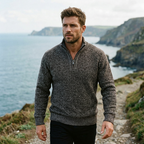 Charcoal Marl Twist Knit Half Zip Sweater
