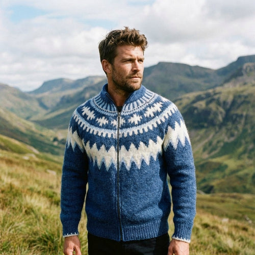 Cobalt Blue Icelandic Chevron Full Zip Sweater