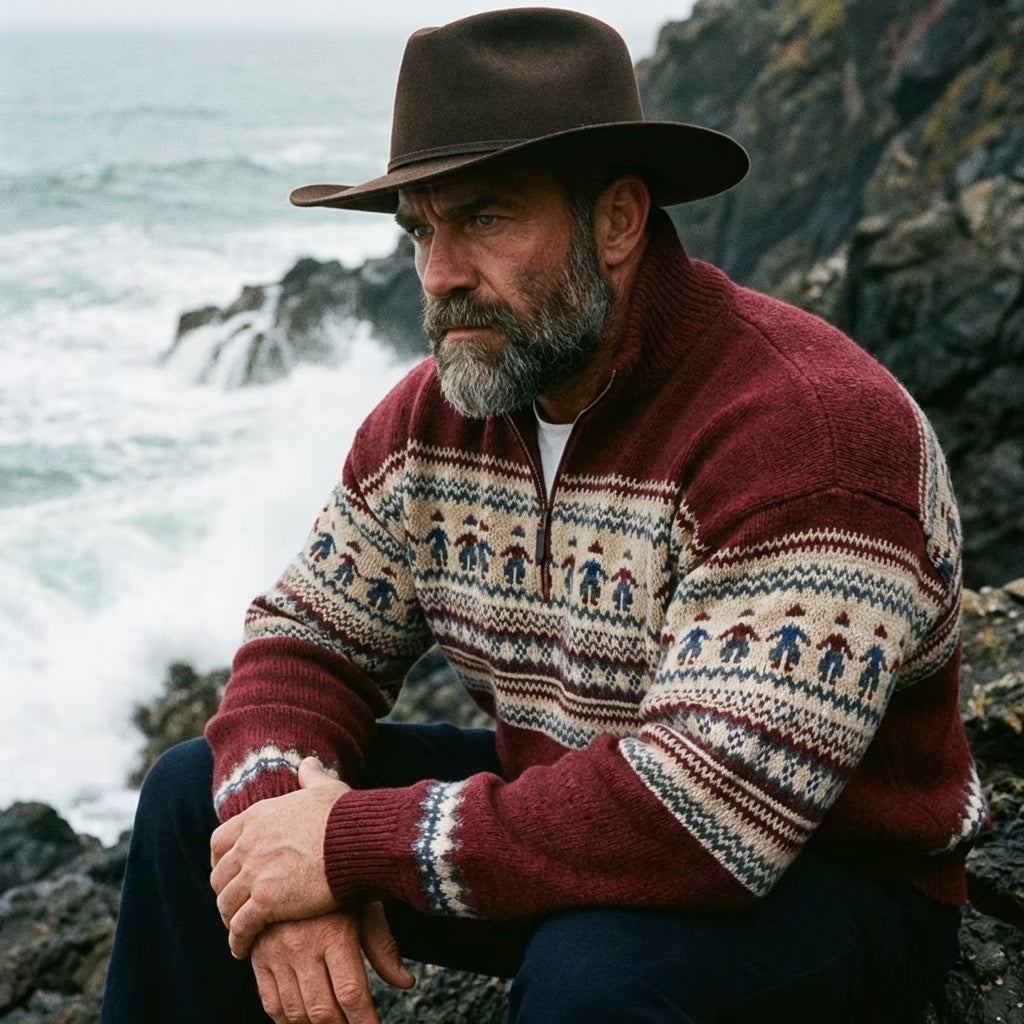 Crimson Nordic Fair Isle Half Zip Sweater