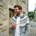 Dove Grey Geometric Full Zip Sweater