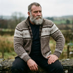 Driftwood Brown Nordic Snowflake Full Zip Sweater