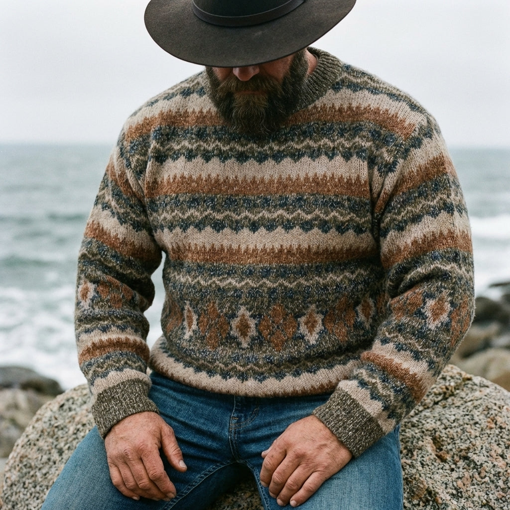 Sand & Slate Allover Aztec Fair Isle Crewneck Sweater