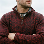 Crimson Marl Twist Knit Half Zip Sweater