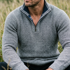 Silver Grey Marl Twist Knit Half Zip Sweater