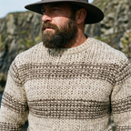 Oatmeal & Brown Horizontal Stripe Fisherman Crewneck  Sweater