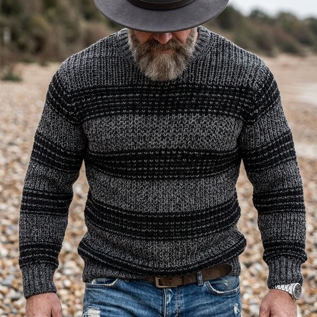 Charcoal Black Horizontal Stripe Crewneck Sweater