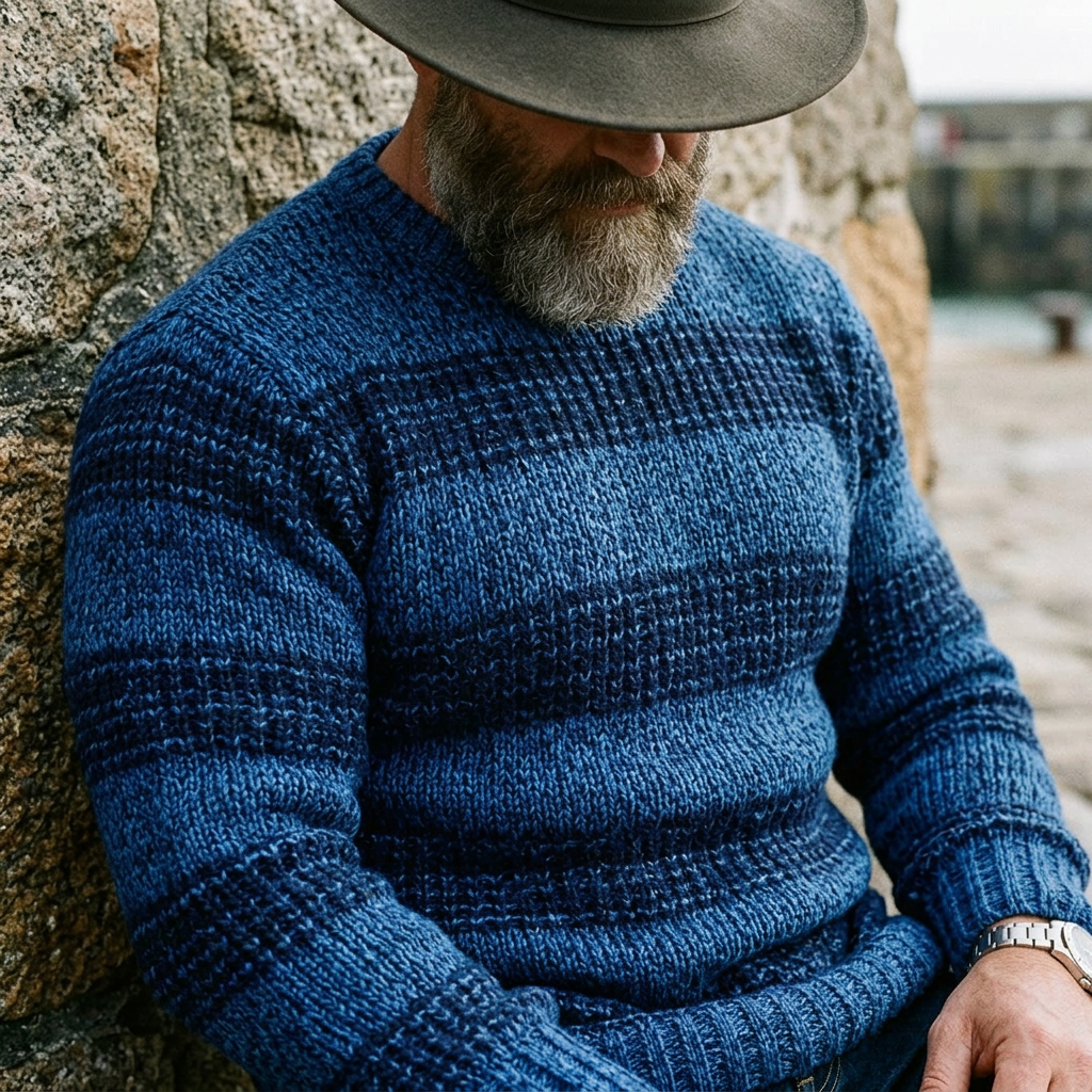 Royal Blue Horizontal Stripe Crewneck Sweater