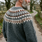 Steel Grey & Rust Lopapeysa Wool Crewneck Sweater