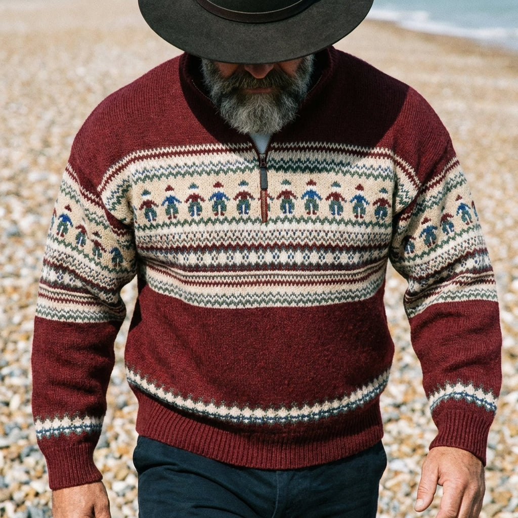 Crimson Nordic Fair Isle Half Zip Sweater
