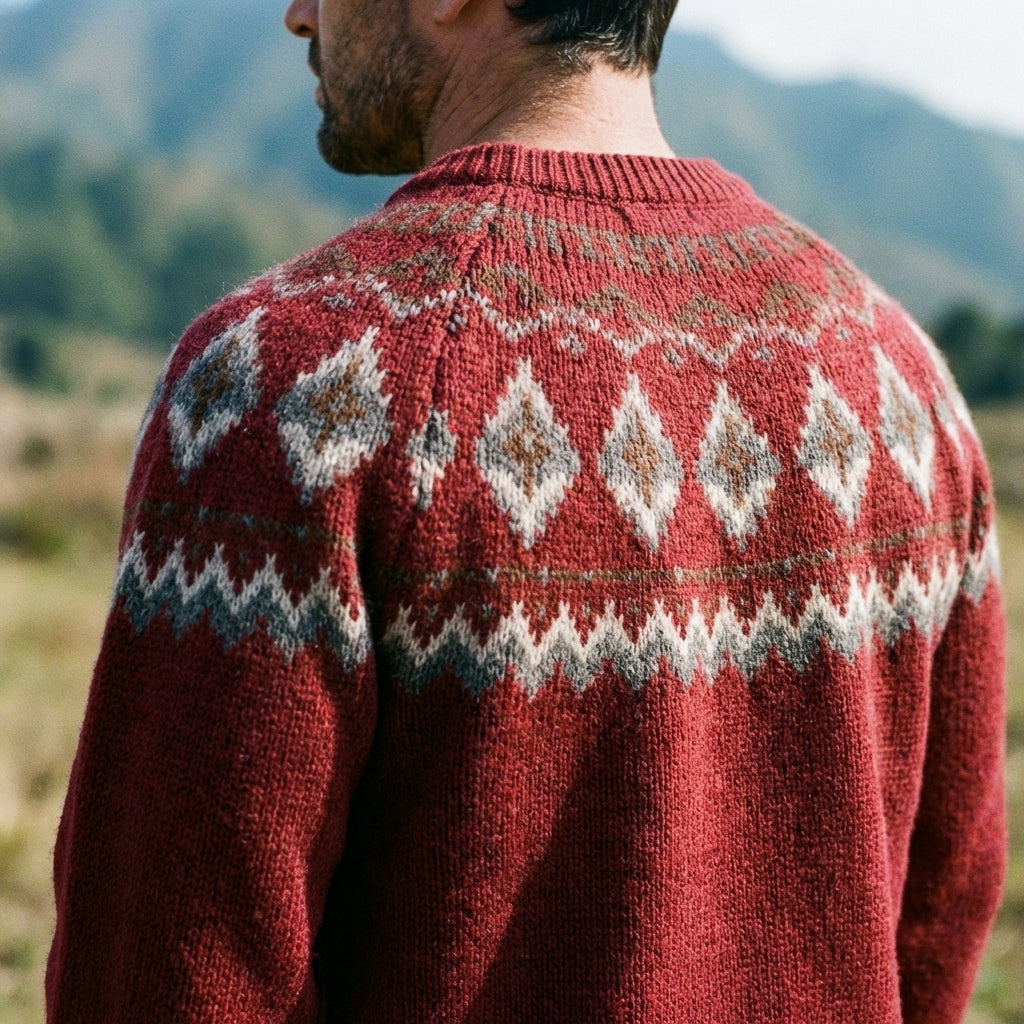 Burgundy Alpine Diamond Yoke Crewneck Sweater