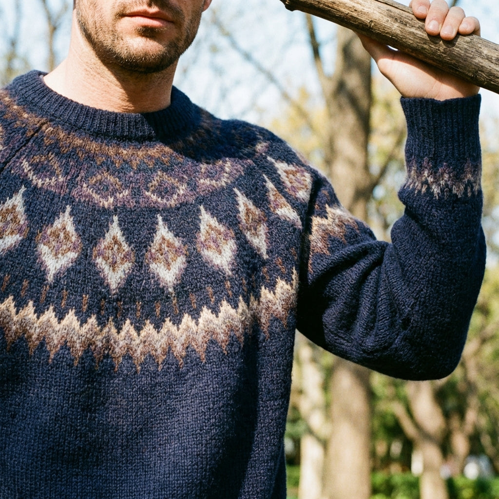 Midnight Navy Icelandic Yoke Crewneck Sweater