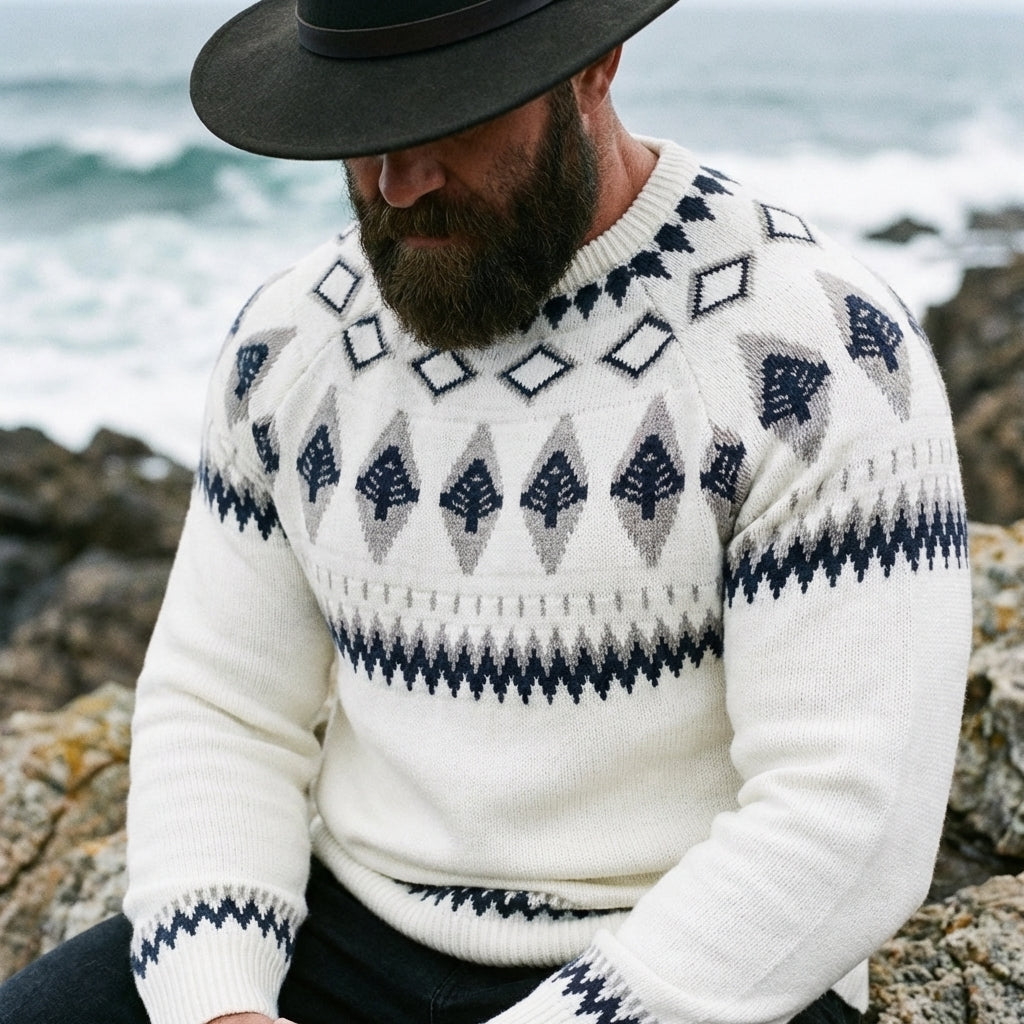 Cream Woodland Fair Isle Crewneck Sweater