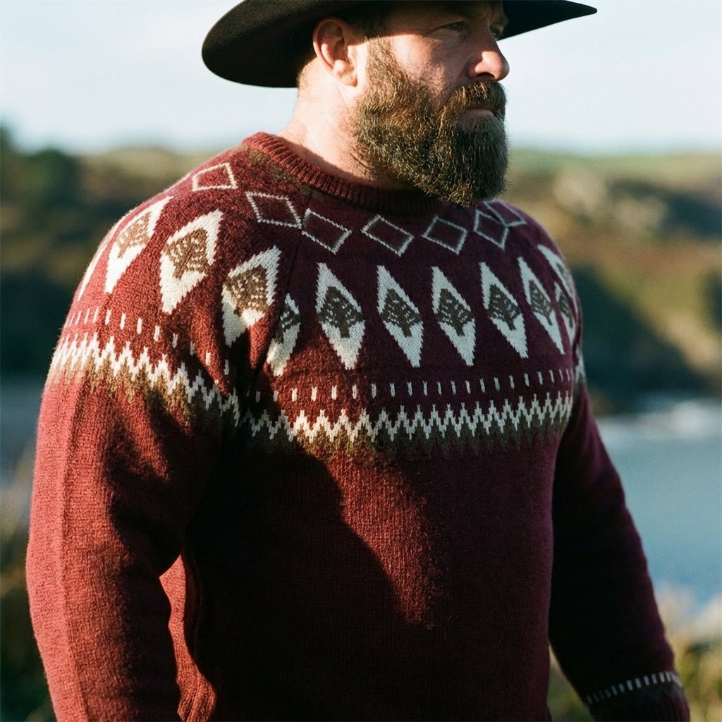 Burgundy Spruce Tree Fair Isle Crewneck Sweater