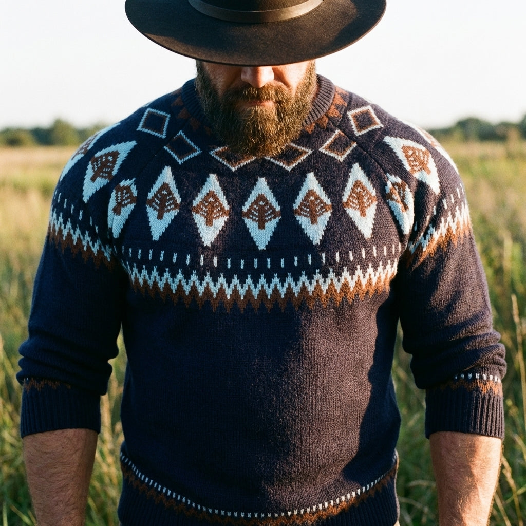 Navy Spruce Diamond Lopapeysa Crewneck Sweater
