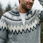 Dove Grey Geometric Full Zip Sweater