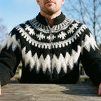 Jet Black Icelandic Chevron Full Zip Sweater