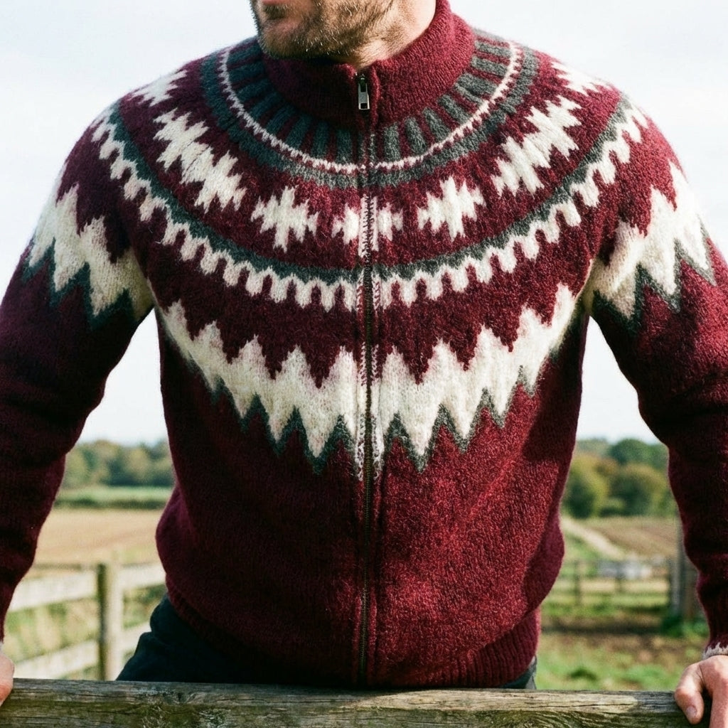 Plum Icelandic Chevron Full Zip Sweater