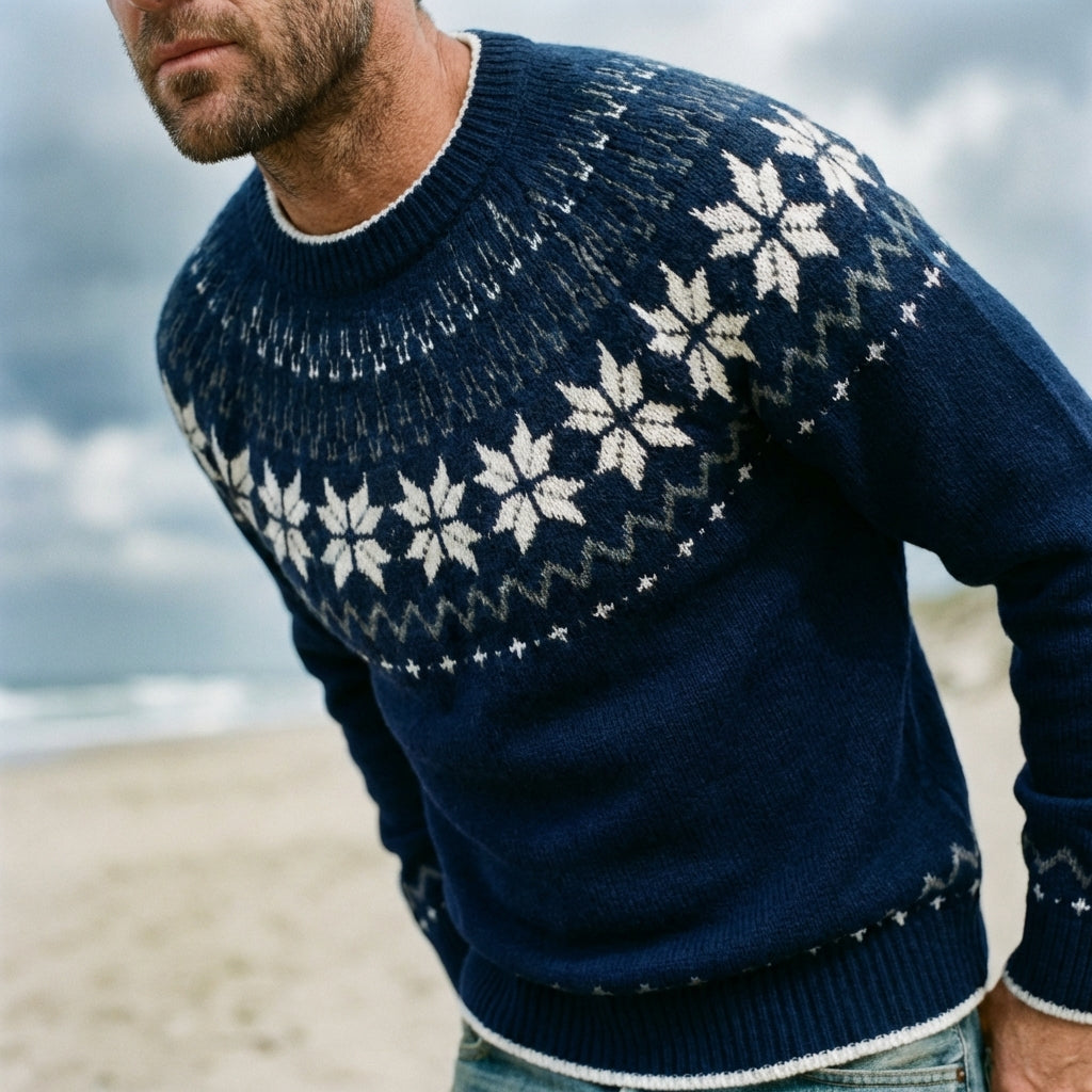 Navy Snowflake Fair Isle Yoke Crewneck Sweater