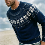 Navy Snowflake Fair Isle Yoke Crewneck Sweater