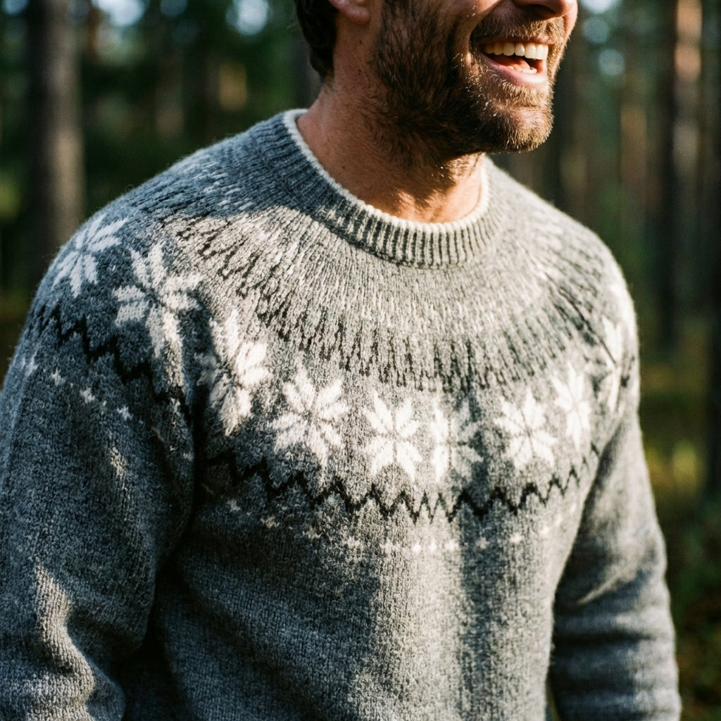 Slate Grey Snowflake Nordic Crewneck Sweater
