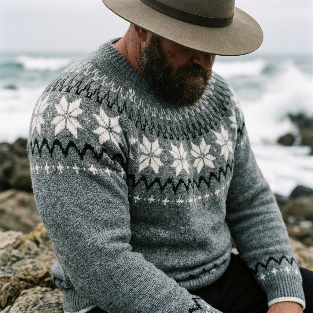 Pewter Grey Nordic Snowflake Yoke Crewneck Sweater