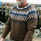 Walnut Brown Diamond & Tree Fair Isle Crewneck Sweater