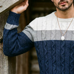 Ivory & Navy Colorblock Cable Knit Crewneck
