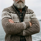 Driftwood Brown Nordic Snowflake Full Zip Sweater