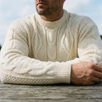 Ivory Fisherman Aran Cable Knit Crewneck Sweater