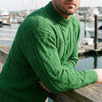 Emerald Green Aran Cable Knit Crewneck Sweater
