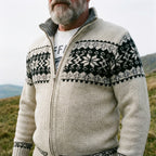 Ivory & Navy Nordic Snowflake Full Zip Sweater