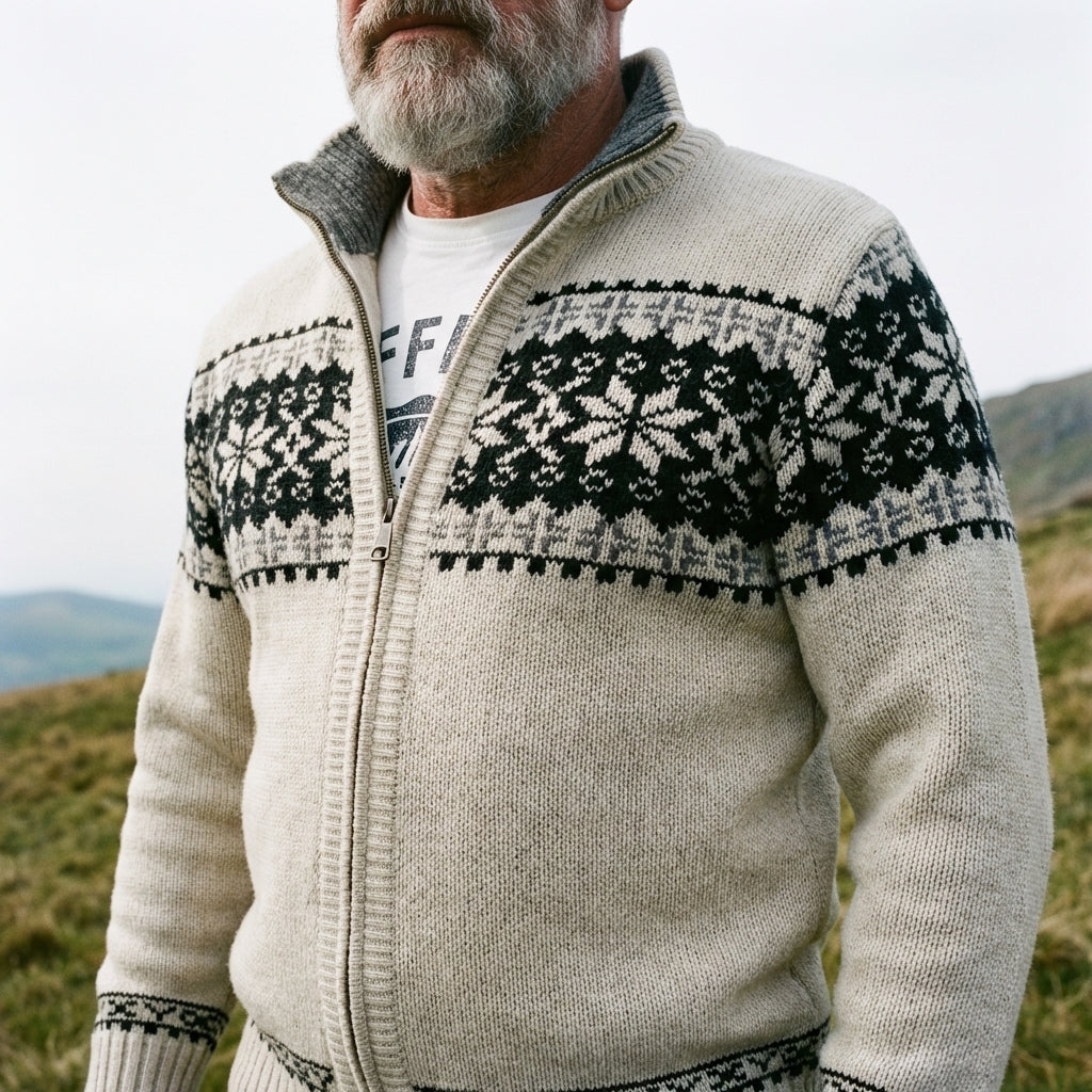 Ivory & Navy Nordic Snowflake Full Zip Sweater
