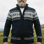 Midnight Navy Nordic Snowflake Full Zip Sweater