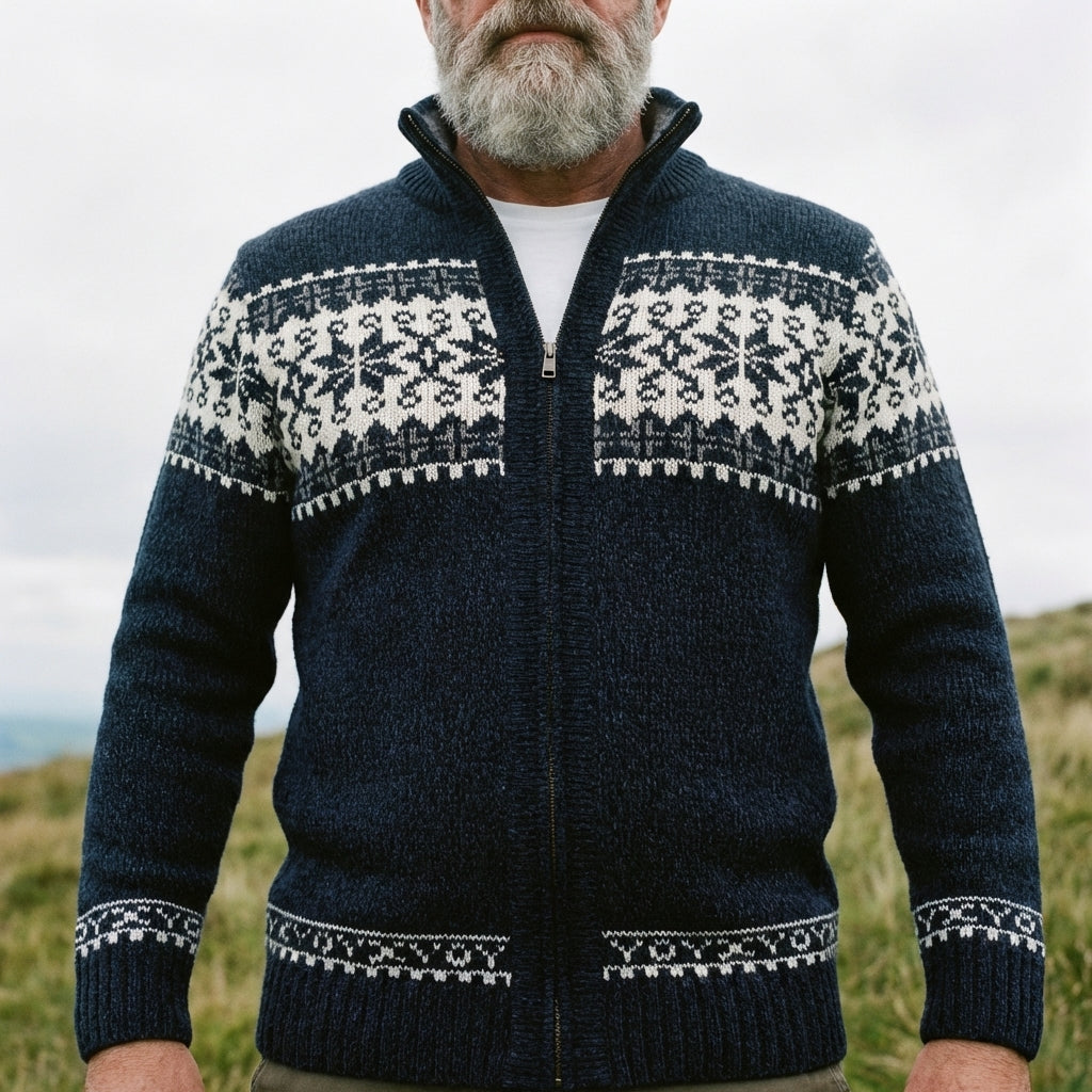 Midnight Navy Nordic Snowflake Full Zip Sweater