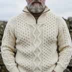 Ivory Aran Cable Knit Half Zip Sweater