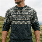 Charcoal Marl Multi Band Fair Isle Crewneck Sweater