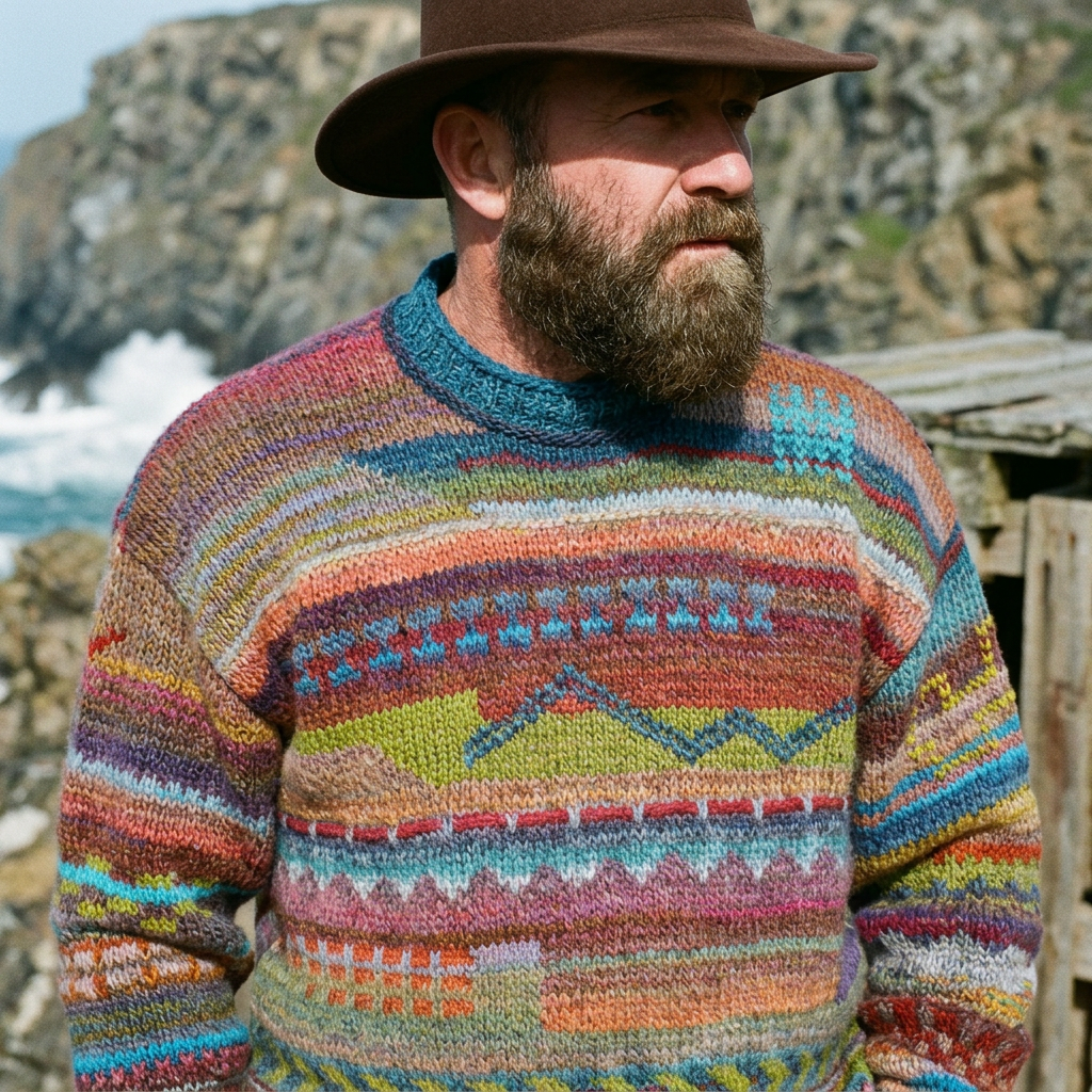 Multicolor Boho Stripe Fair Isle Crewneck Sweater
