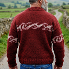 Burgundy Ocean Wave Intarsia Crewneck Sweater