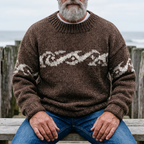 Dark Chocolate Ocean Wave Intarsia Crewneck Sweater