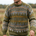 Olive Green & Grey Allover Fair Isle Crewneck Sweater