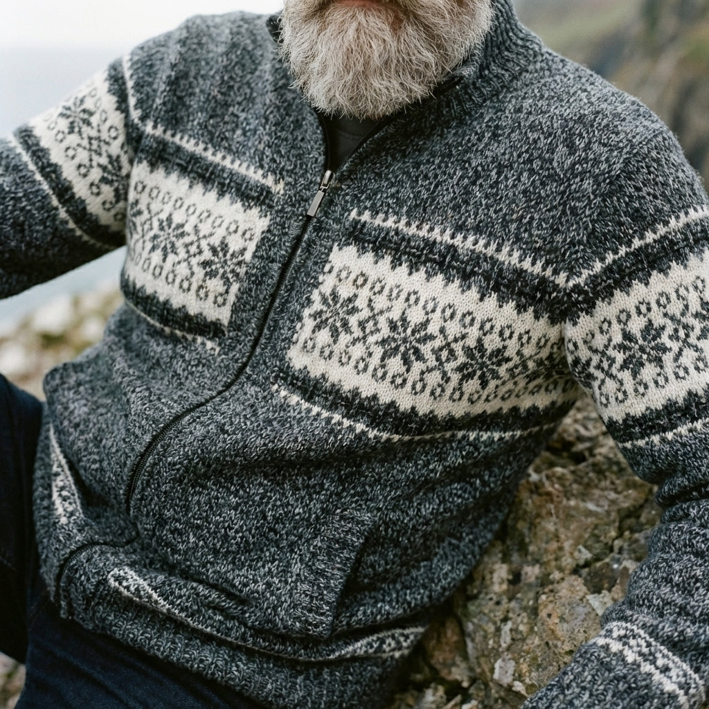 Charcoal Marl Nordic Snowflake Full Zip Sweater