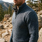Denim Blue Marl Twist Knit Half Zip Sweater