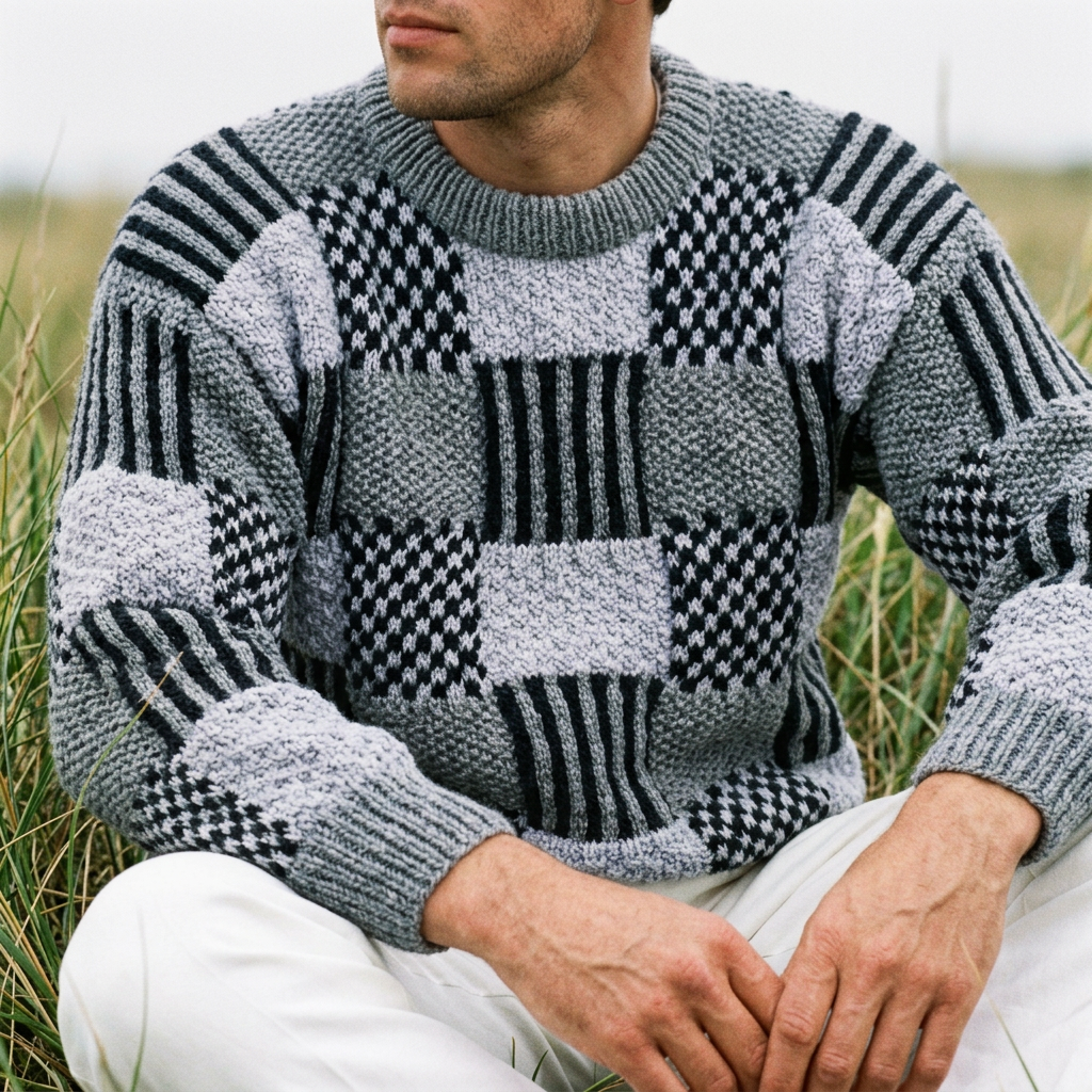 Mixed Stitch Monochrome Knit Sweater
