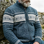 Steel Blue Nordic Snowflake Band Full Zip Sweater