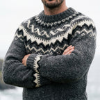 Slate Grey & Ivory Icelandic Chevron Yoke Crewneck Sweater
