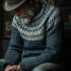 Denim Blue Icelandic Lopapeysa Circular Yoke Crewneck Sweater